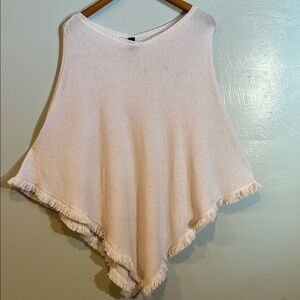Chic Cream Women's Poncho with Fringe 100% Cashmere